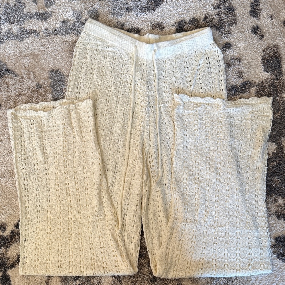 Cream Crochet Knit Pants